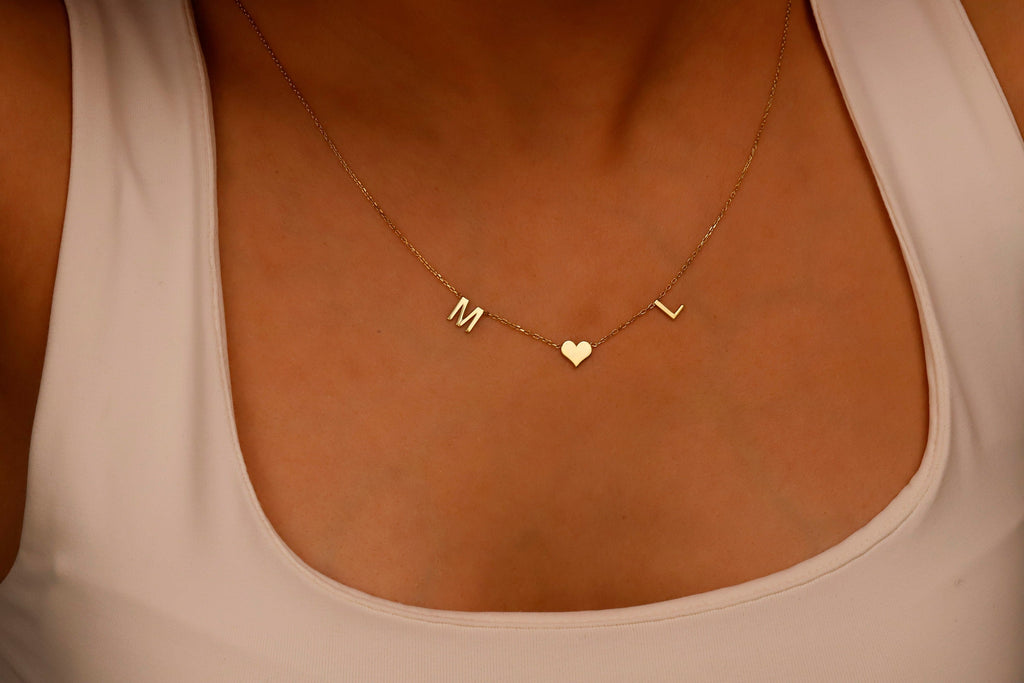 Initial Heart Necklace | 14K Gold Letter Pendant | Delicate Personalized Jewelry for Women